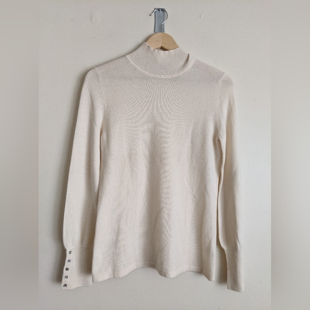 Precious Fibers 100% Cashmere Mock Neck Sweater – White, Size Small